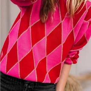Geometric Red and Pink Sweater